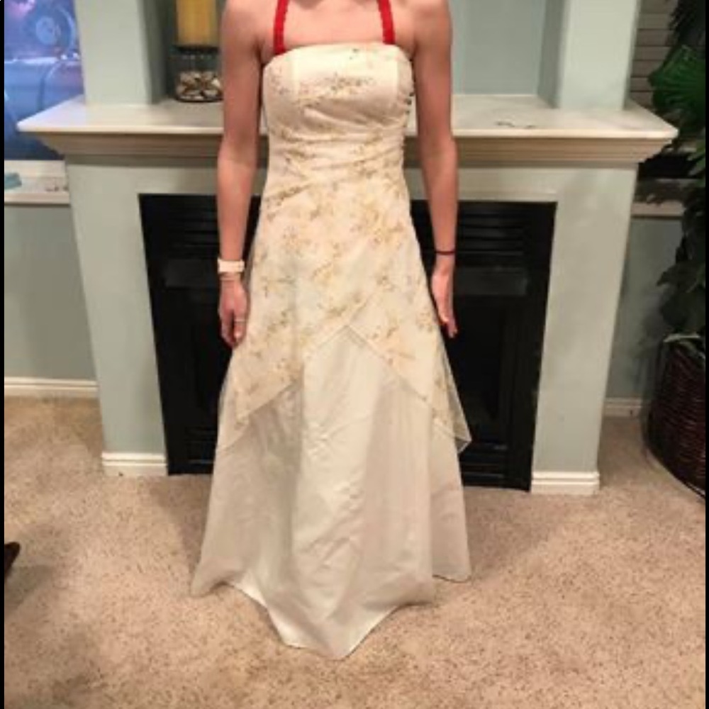 Gold and White Prom Dress